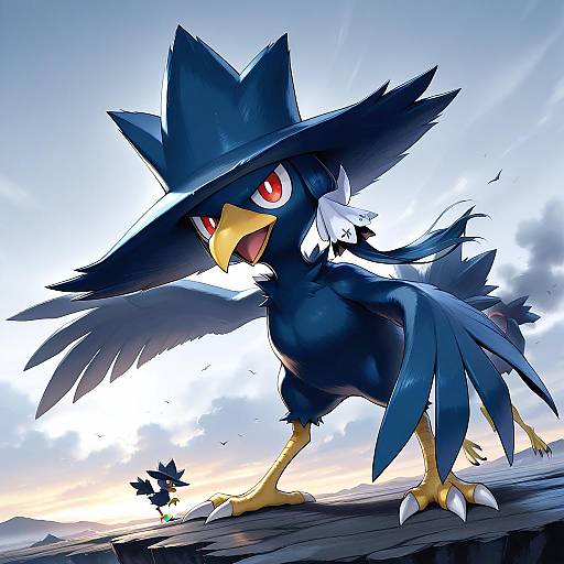 Illustration of Murkrow, pokemon in the style of Ebizome