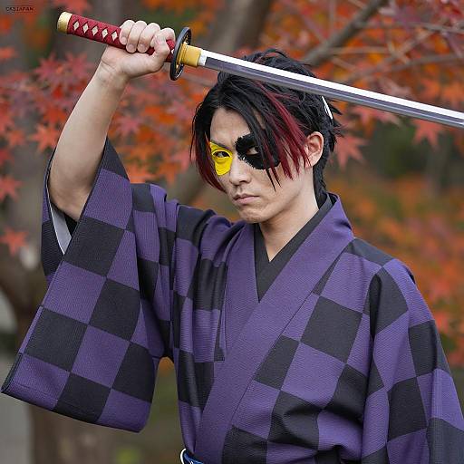 Intense Samurai in Traditional Attire