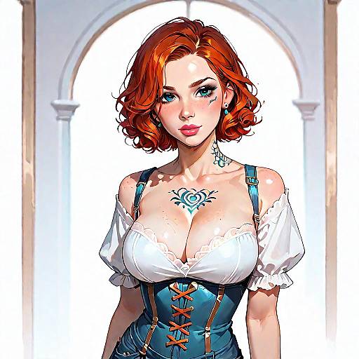 Redhead Woman in Denim Corset Portrait