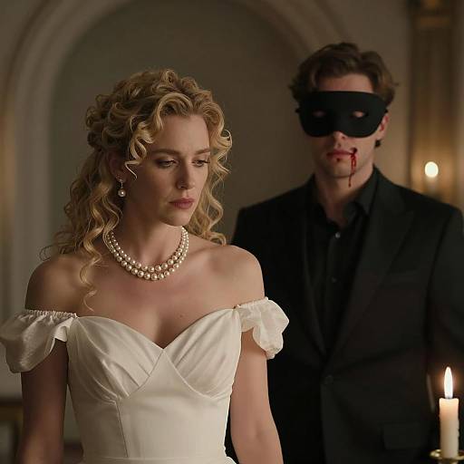 Woman and Masked Man in Dramatic Scene