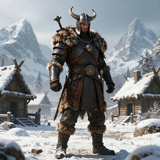 Fierce Viking Warrior in Frosty Village