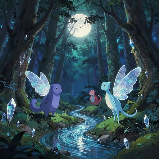 Surreal Anime Forest with Crystal Trees