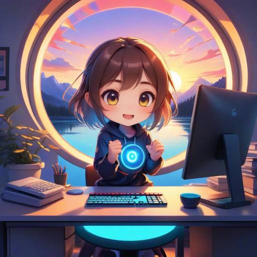Chibi Anime Girl Typing Enthusiastically