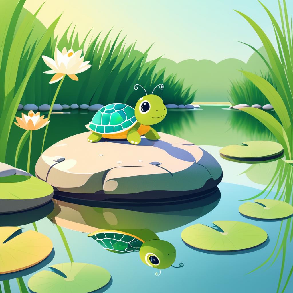 Charming Turtle Sunbathing Illustration