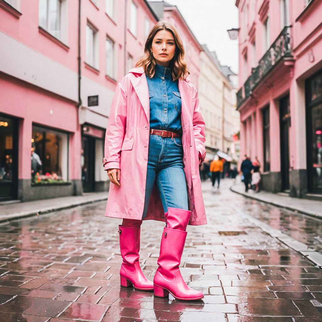 Chic Woman in Stylish Pink Boots