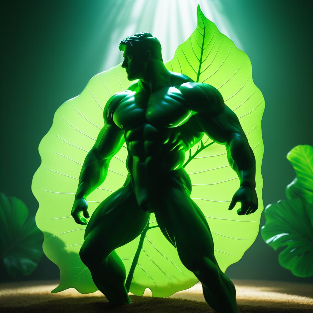 Cinematic Hercules Behind Translucent Leaf