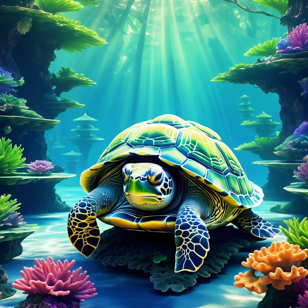 Meditative Turtle in a Vibrant Underwater Realm