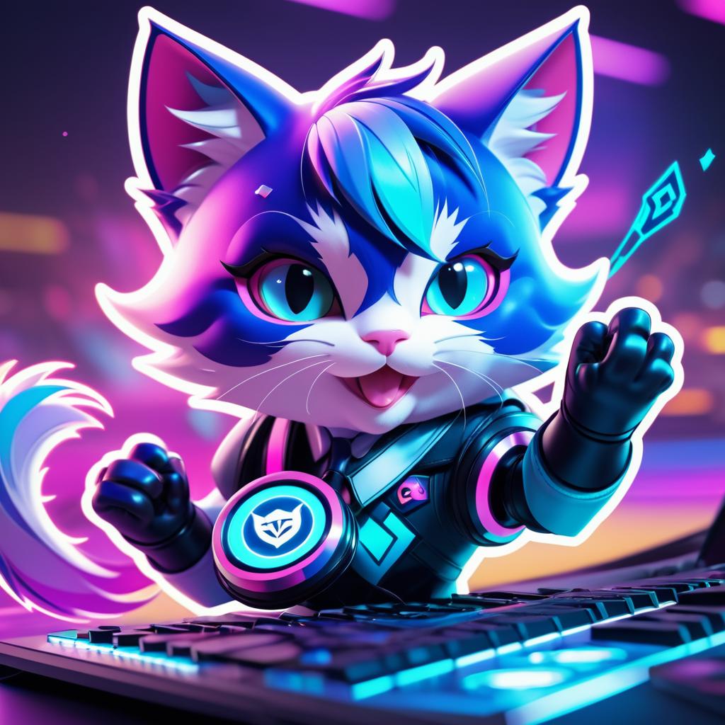 Playful Kitten Gamer Sticker Artwork