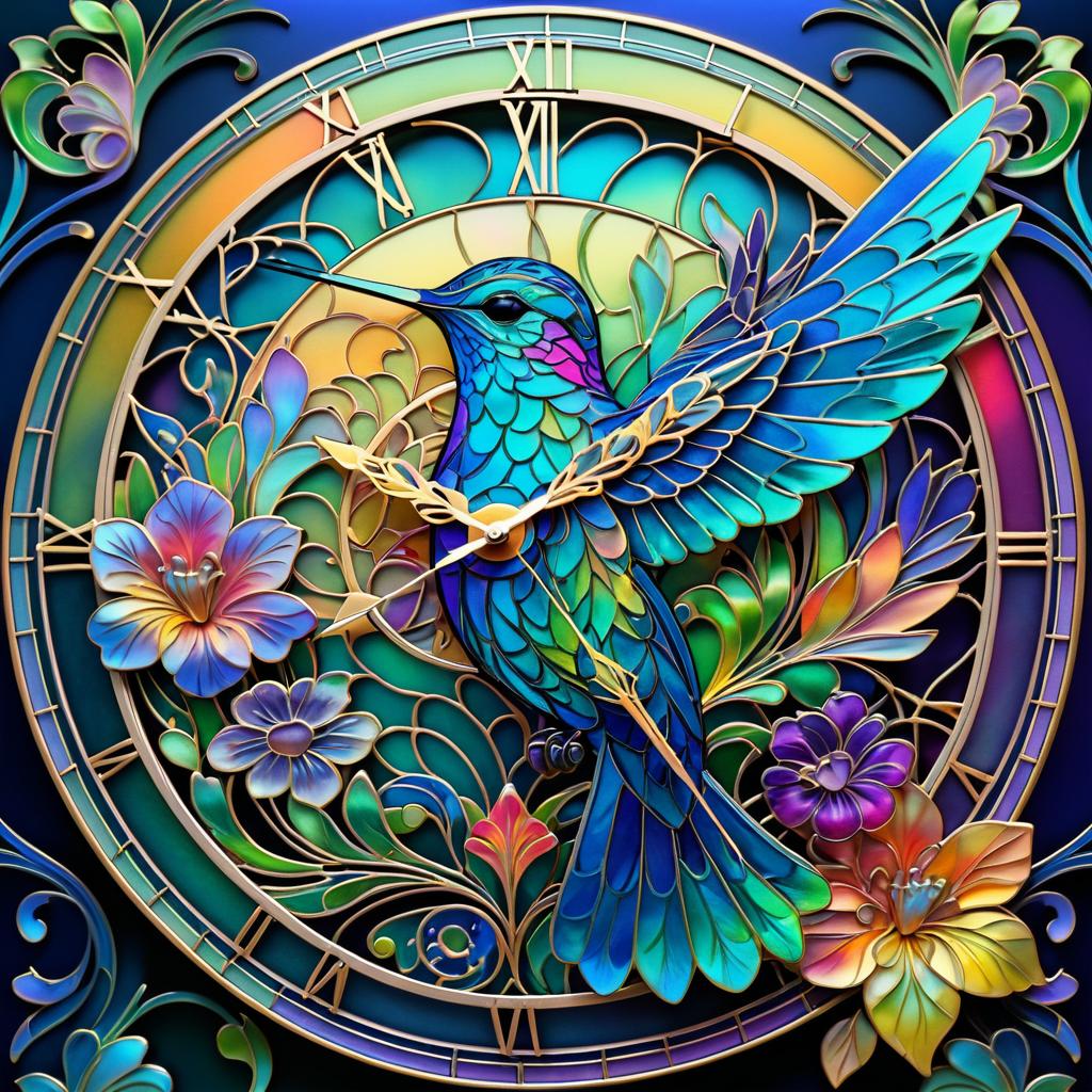 Vibrant Art Nouveau Hummingbird Illustration