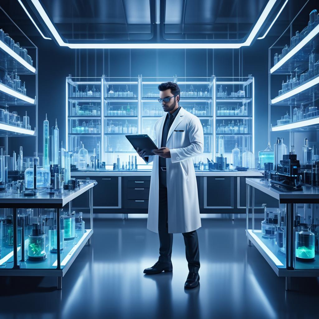 Futuristic Scientist in High-Tech Lab