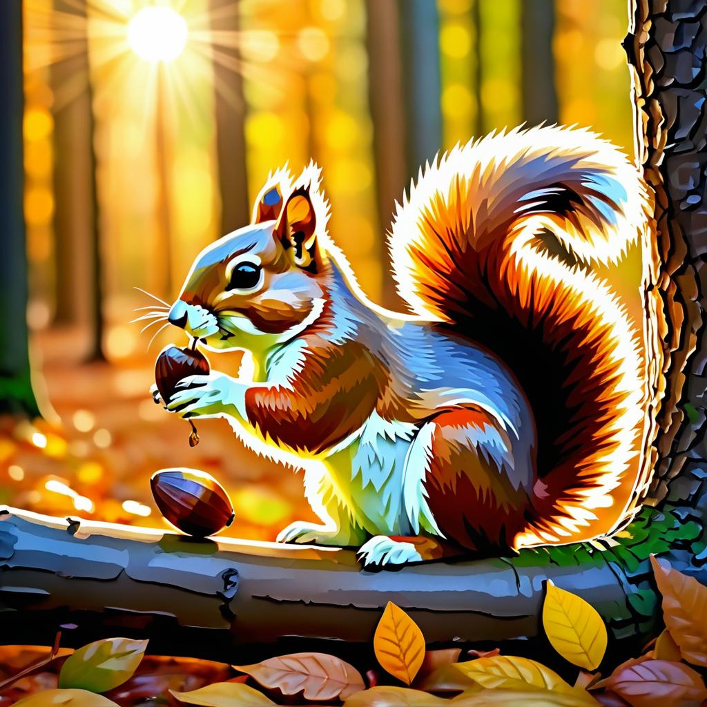 Vibrant Autumn Squirrel Art Scene