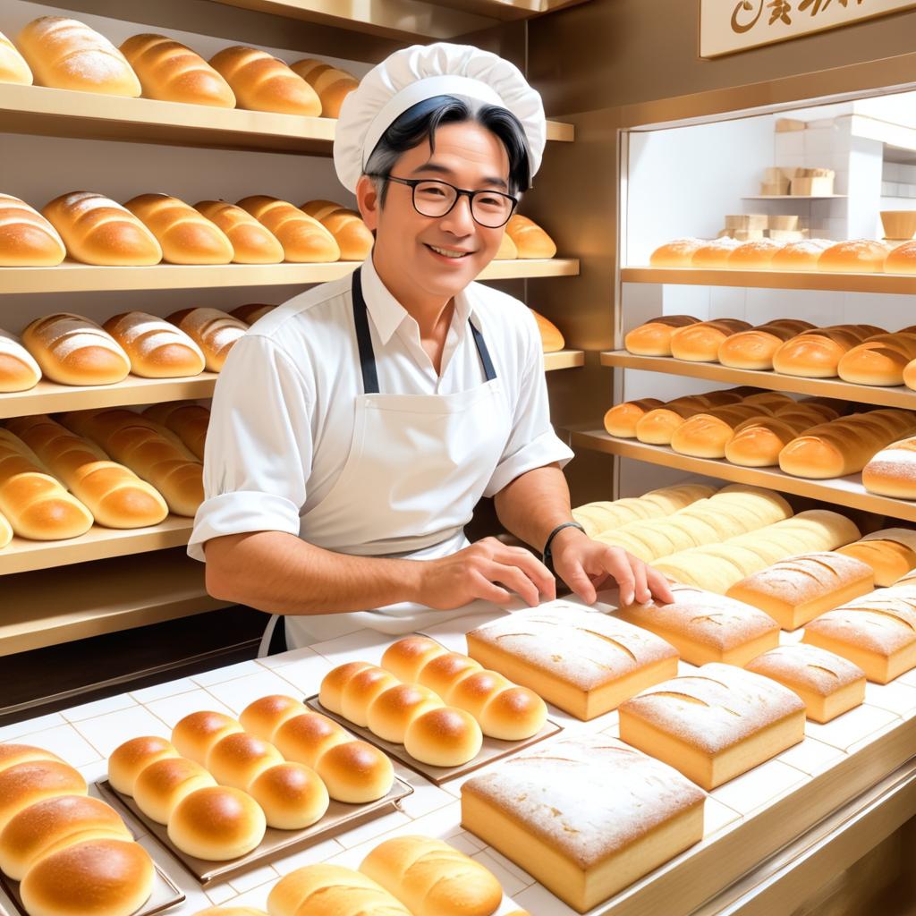 Cheerful Baker in Quaint Bakery Scene