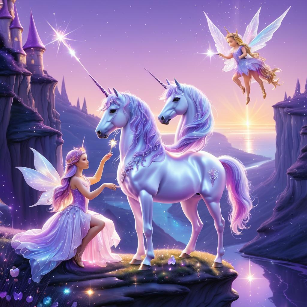 Twilight Unicorn and Fairy Oil Painting