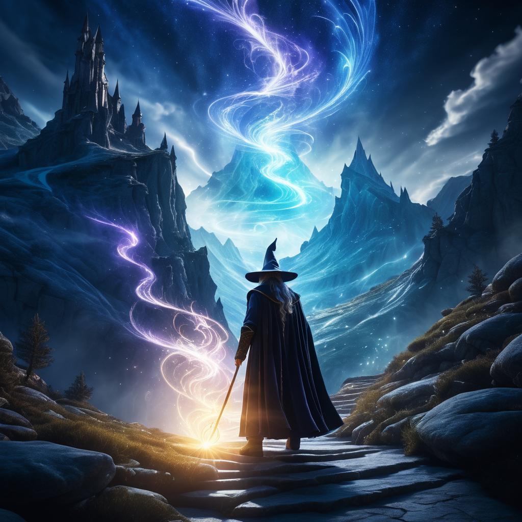 Enchanted Wizard in Magical Mountain Pass