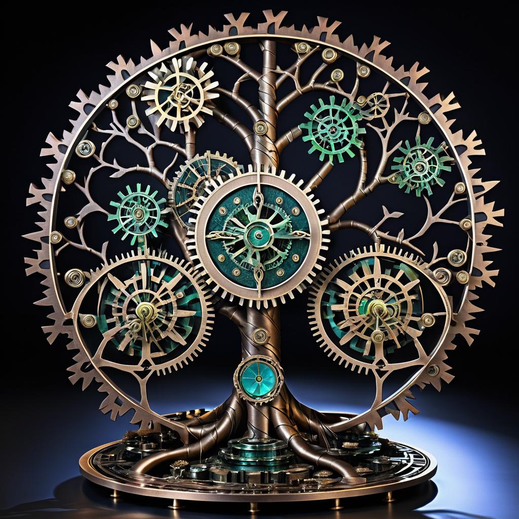 Intricate Steampunk Mechanical Tree Design