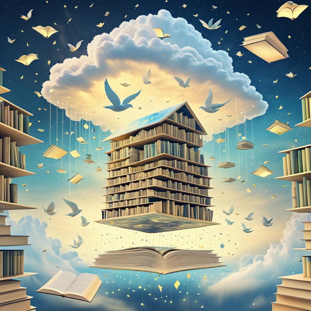 Surreal Floating Library in the Sky