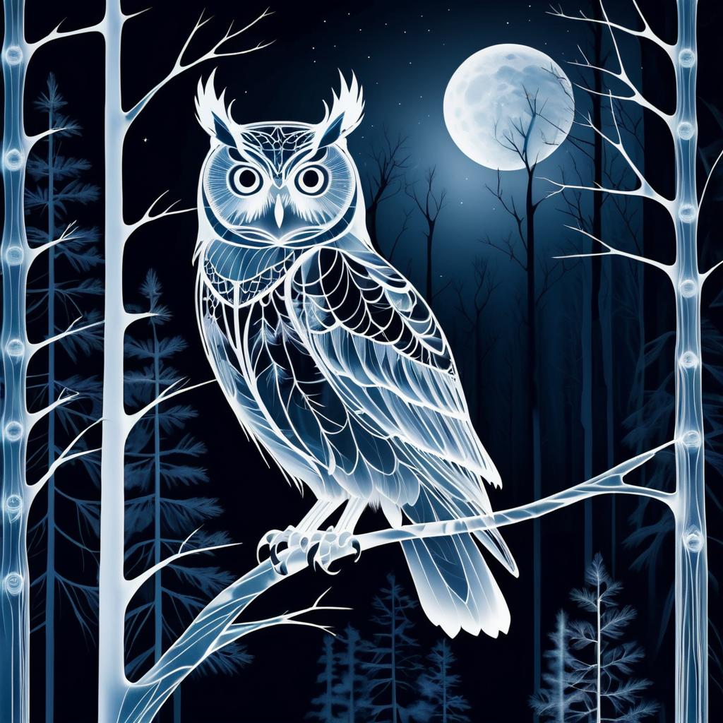 Owl X-Ray Art in Moonlit Forest