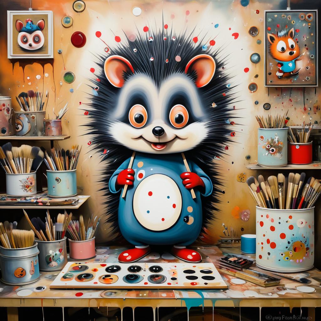 Whimsical Hedgehog Artist in Studio