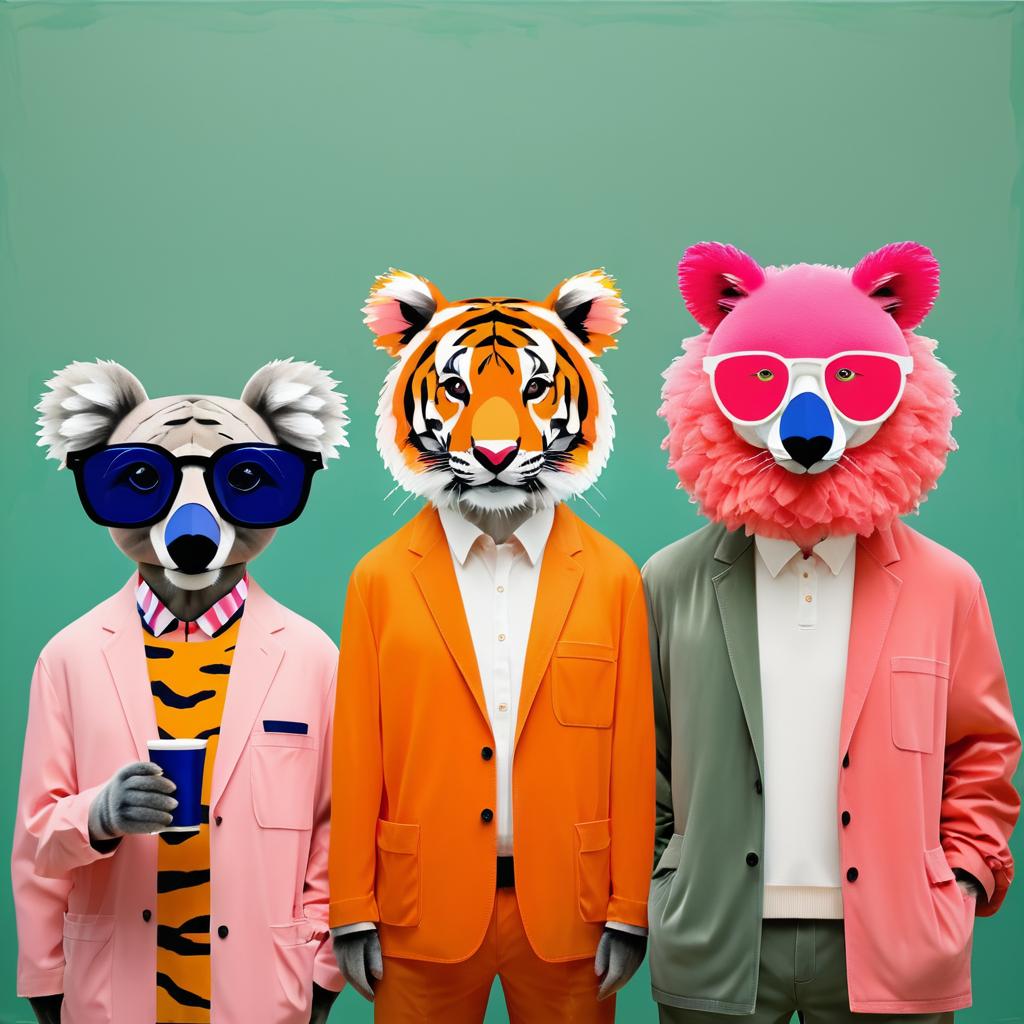 Whimsical Friendship: Koala, Tiger, and Flamingo