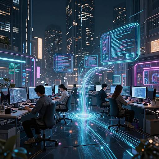 Futuristic AI Digital Artist Studio at Night