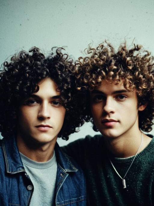 Portrait of Two Young Men with Curly Hair