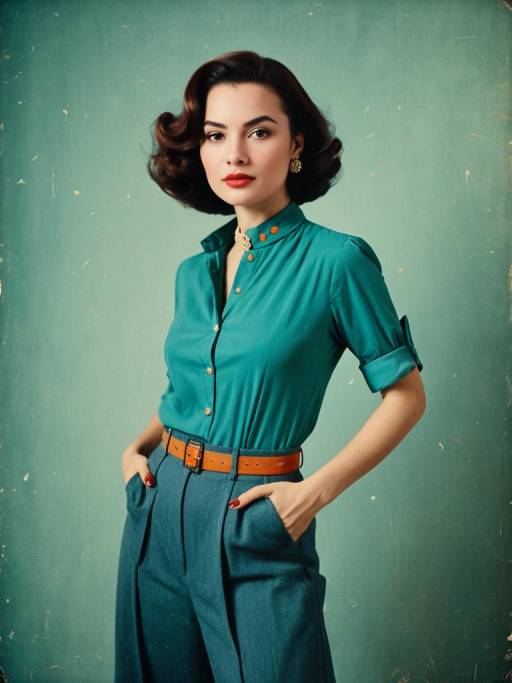 Vintage Style Woman in Teal Outfit