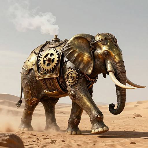 Steampunk Mechanical Elephant in Desert