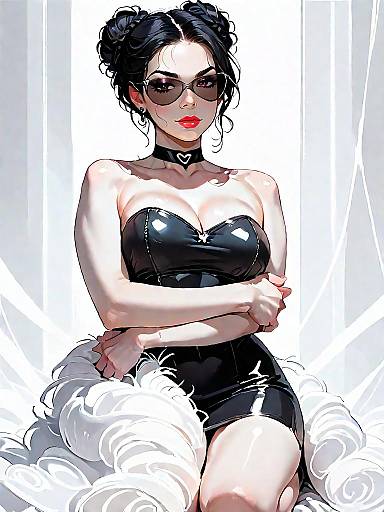 Stylish Woman in Black Vinyl Mini Dress