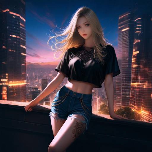 Blonde Girl in Tokyo Summer Sunset