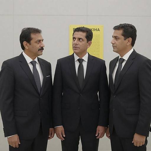 Three Men in Suits Against Tiled Wall
