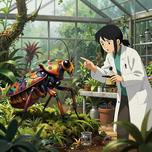 Surreal Greenhouse: Botanist Meets Insect