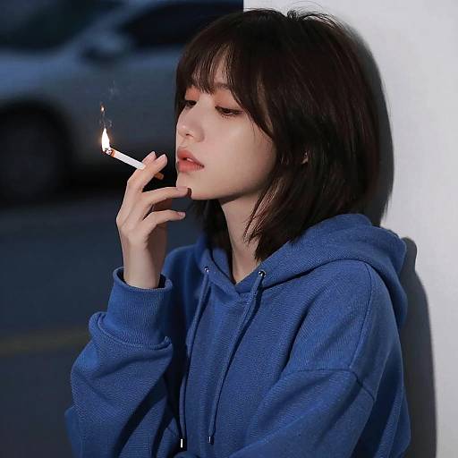 Edgy Portrait of Young Woman Smoking
