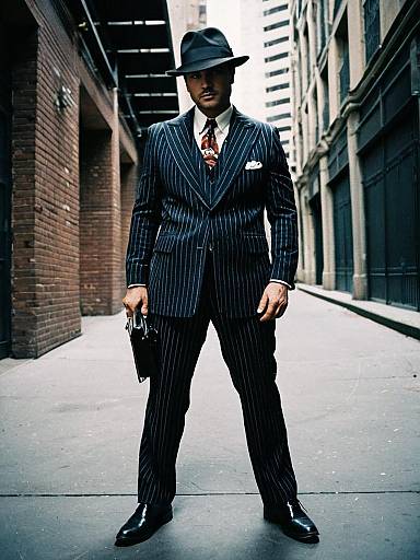 Man in Gangster Costume with Pinstripe Suit
