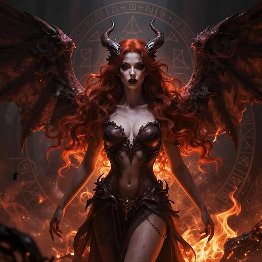 Seductive Crimson-Haired Demon Woman
