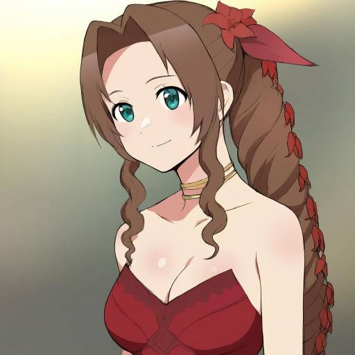 Illustration of Aerith gainsborough (red dress), final fantasy in the style of Kagemusha