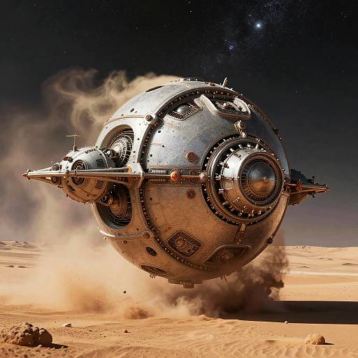 Mechanical Spaceship Over Desert Planet