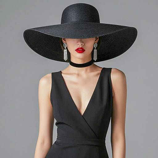 Elegant Woman in Black Wide-Brimmed Hat