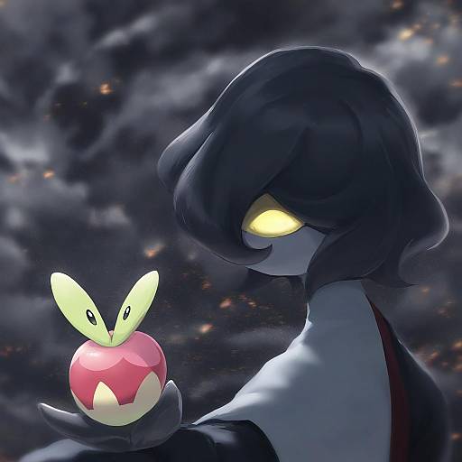 Illustration of Applin, pokemon in the style of Akita hika