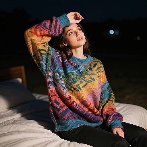 Vibrant Oversized Sweater Night Photography
