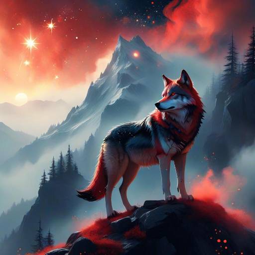 Whimsical Wolf on a Sunrise Mountain