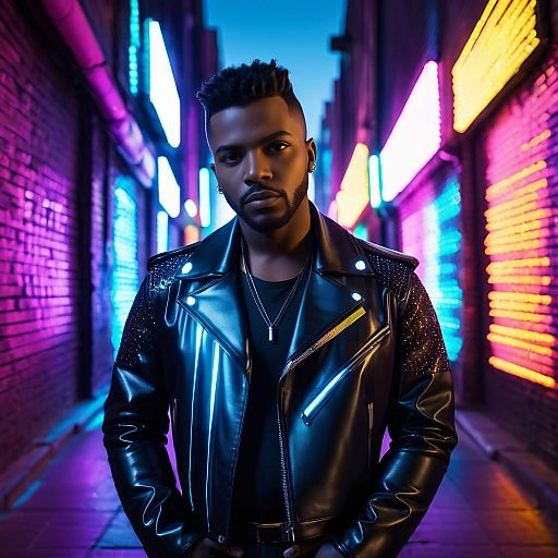 Futuristic Hacker in Neon Alley Portrait Futuristic Hacker in Neon Alley Portrait