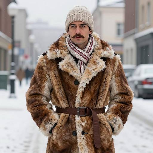 Man in Fur Coat and Winter Accessories