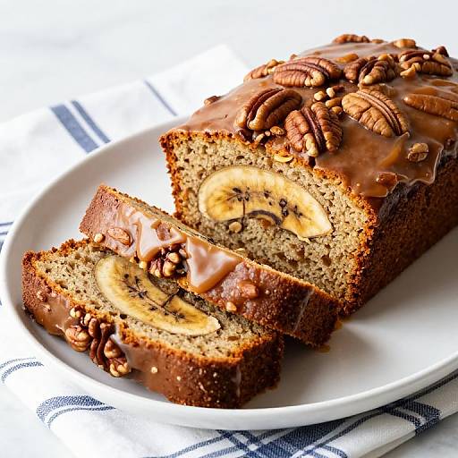 Banana Bread with Pecans and Toffee Glaze