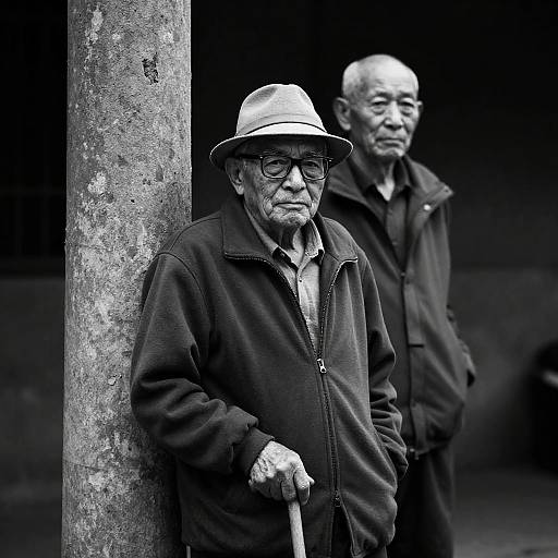 Intense Elderly Men in Black and White
