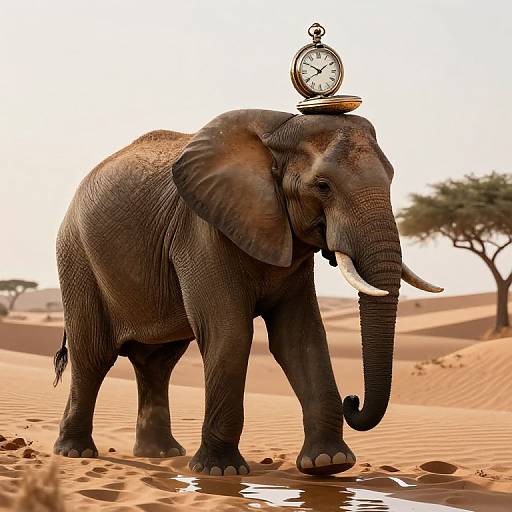 Majestic Elephant with Vintage Pocket Watch