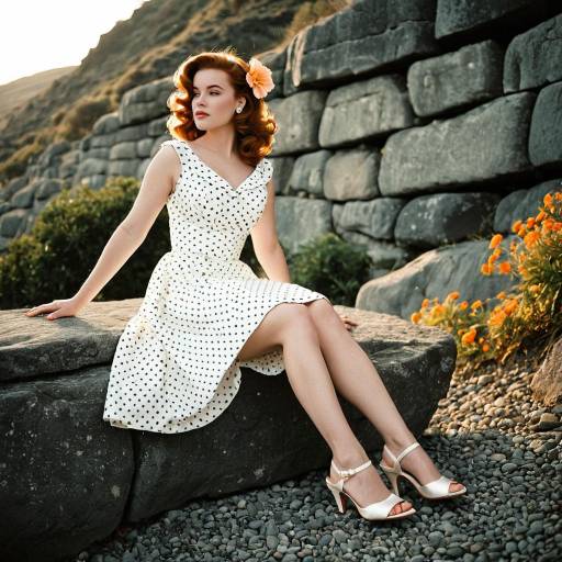 Glamorous Woman in 1950s Polka Dot Dress Outdoors