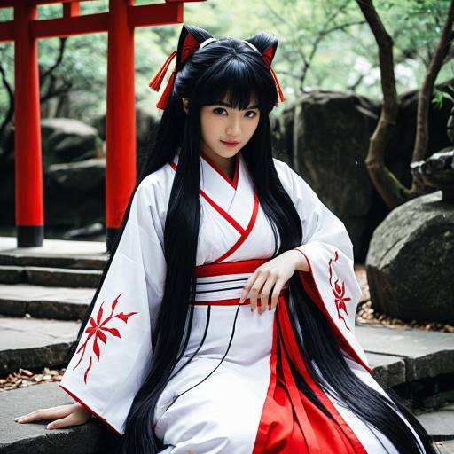Sensual Kikyo Cosplay in Shrine Maiden Outfit