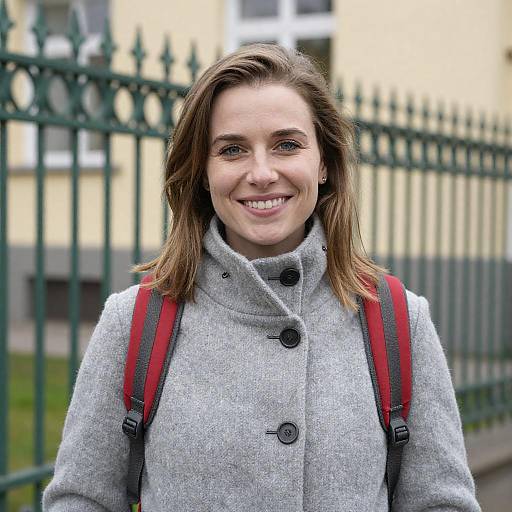 Smiling Woman Outdoors with Backpack