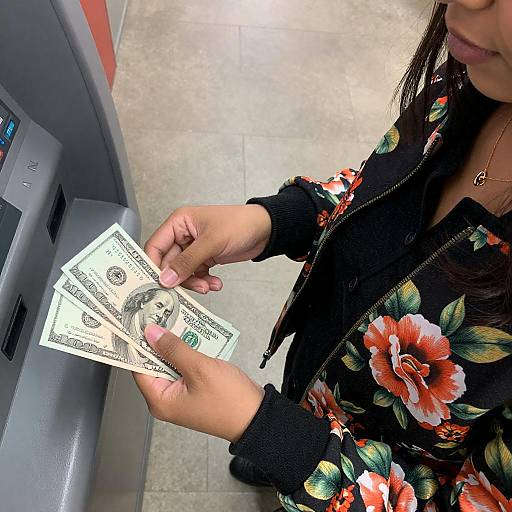 Overhead View of Stylish Woman at ATM