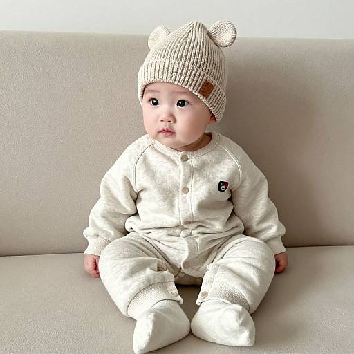 Neutral Baby in Knitted Hat
